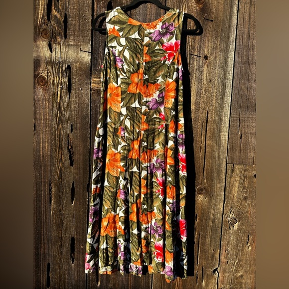 Alix Taylor New York Green Orange Purple Floral Tropical Button Down Maxi Dress - Picture 2 of 8